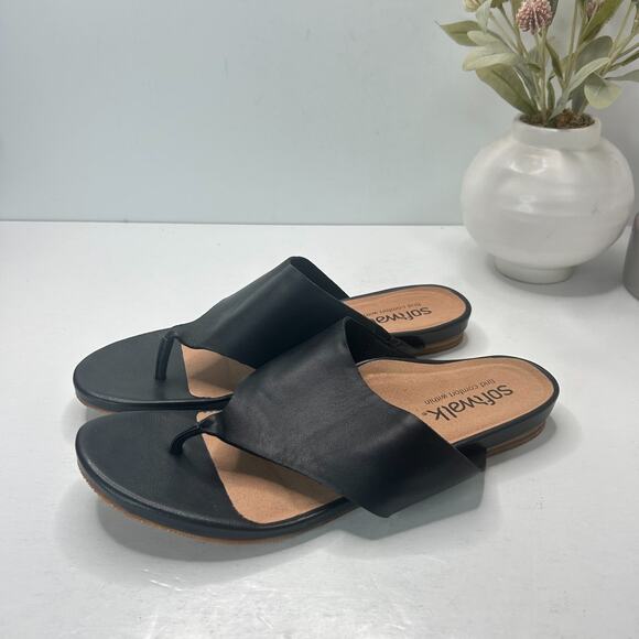 Softwalk Chandler Leather Thong Sandals Black S2306-001 Women's 12W NWOB - Picture 1 of 9